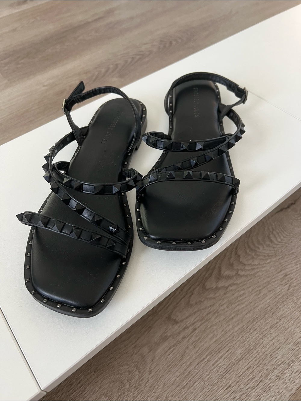 Sincerely Jules Black Studded Strappy Sandals